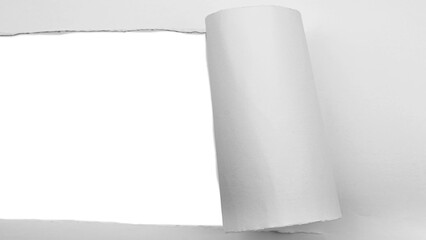 White sheet of paper with a torn out window. Paper structure. Transparent background.