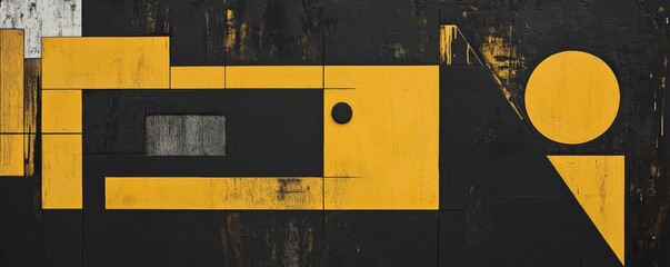 abstract geometric art with yellow shapes on black background