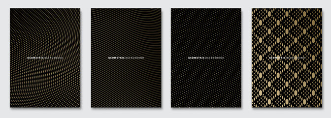 Vector abstract background, creative patterns, geometric gradient texture. Golden deluxe Minimal pattern design. Dark colors. Modern Cover templates set.