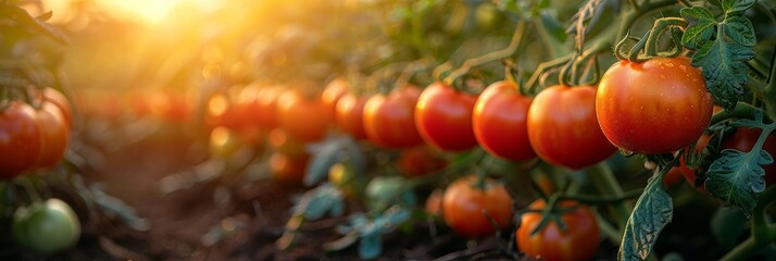 Vine-ripened tomatoes in greenhouse