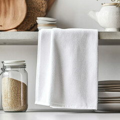 White Kitchen Towel in Modern Minimalist style. Perfect for mock-up, card, poster