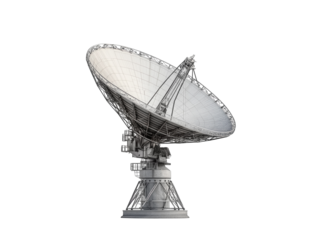 Large satellite dish antenna, isolated on a white background.   PNG transparent.