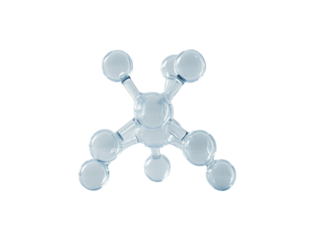 Transparent molecular structure in 3D, isolated on a white background.   PNG transparent.