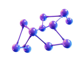 Purple 3D representation of a protein molecule against a blue background, scientific illustration.   PNG transparent.