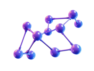 Purple 3D representation of a protein molecule against a blue background, scientific illustration.   PNG transparent.