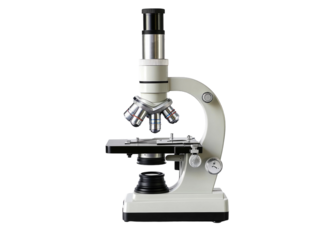 Classic laboratory microscope with a white background, detailed and scientific.   PNG transparent.