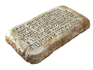 Stone tablets with Hebrew inscriptions representing the Ten Commandments, white background.   PNG transparent.