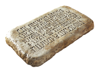 Stone tablets with Hebrew inscriptions representing the Ten Commandments, white background.   PNG transparent.