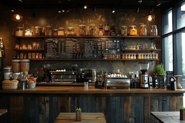 Cozy Coffee Shop Interior with Menu and Pastries