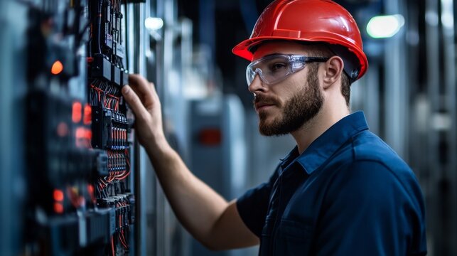 A project manager conducting a site inspection, overseeing the progress of electrical installations and ensuring compliance with safety standards,