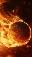 A fiery spectacle envelops a tennis ball canister evoking the thrill of competition