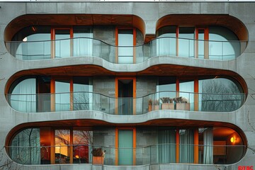 Fototapeta premium Modern Building Facade with Curved Balconies