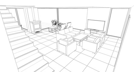 Fototapeta premium interior kitchen living room 3d illustration