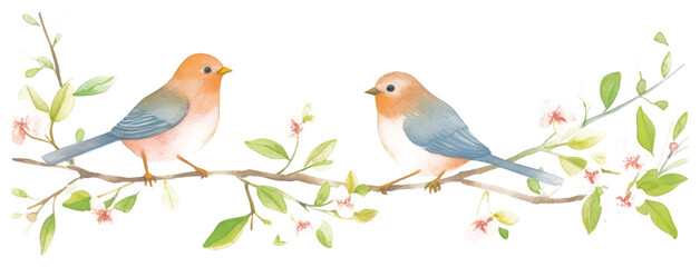 PNG Birds with flowers as divider watercolor animal finch jay.