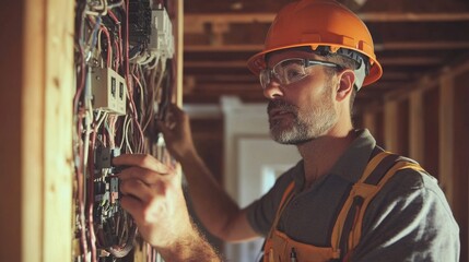An electrician rewiring an old home, updating the electrical system to meet modern safety standards,