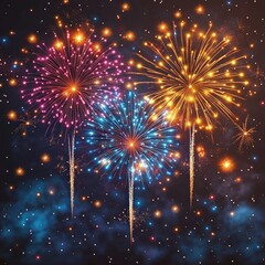 New Year's Eve Pyrotechnics: Colorful Explosions and Sparks in Festive Fireworks Show - Vector Isolated on Background