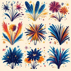 Colorful Fireworks Vector Illustration for Festive Celebrations: New Year's Eve, Fourth of July, Diwali, Chinese New Year, Eid Al Fitr, Ramadan, Christmas, Halloween, and Holidays