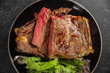 meat steak grilled beef fresh barbecue gourmet food background on the table rustick food top view copy space