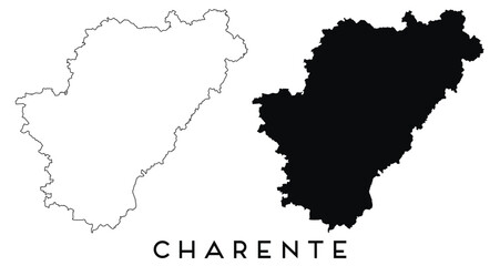 Charente map outline and black silhouette vector