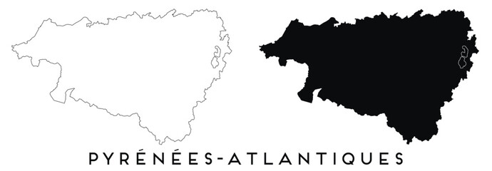 Pyrenees Atlantiques map outline and black silhouette vector