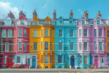 Fototapeta premium Colorful Victorian Houses in Urban Setting