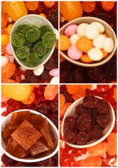 Varity of bowl candies with colorful mix candy