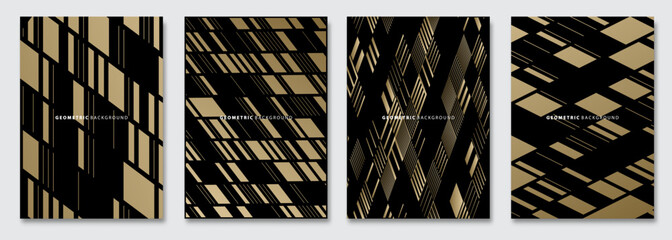 Vector abstract background, creative patterns, geometric gradient texture. Golden deluxe Minimal pattern design. Dark colors. Modern Cover templates set.