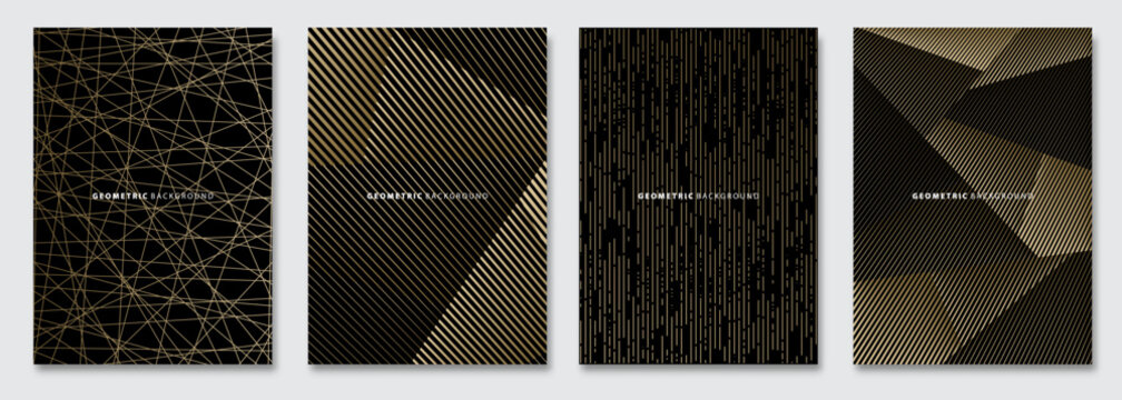 Vector abstract background, creative patterns, geometric gradient texture. Golden deluxe Minimal pattern design. Dark colors. Modern Cover templates set.