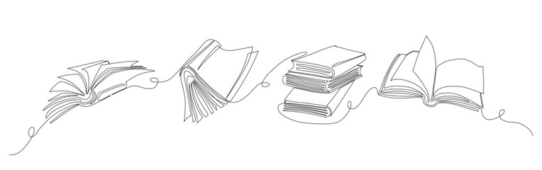 Continuous one line of books isolated on white background, Vector Illustration hand drawn, Editable stroke