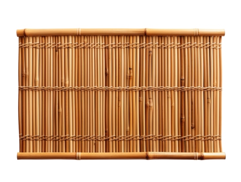 Bamboo straw mat isolated on transparent background