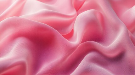Fototapeta premium Pink silk fabric with soft folds, texture background. Elegant material concept