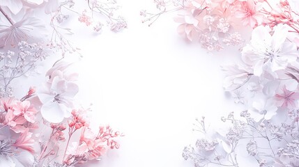 A delicate floral border in soft pastel colors, beautifully framing space for elegant wedding details. The gentle design exudes romance and sophistication, perfect for invitations or wedding decor.