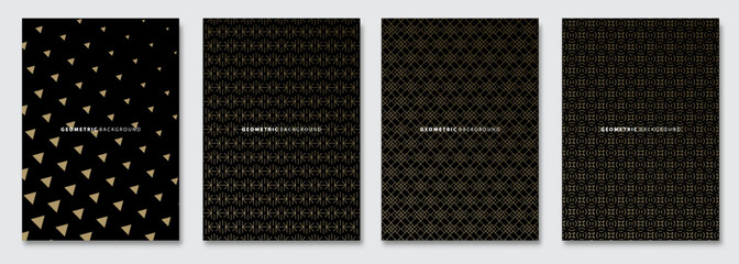 Vector abstract background, creative patterns, geometric gradient texture. Golden deluxe Minimal pattern design. Dark colors. Modern Cover templates set.