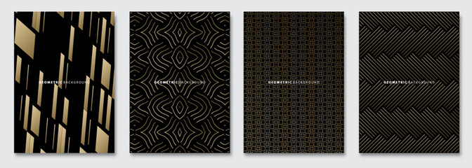 Vector abstract background, creative patterns, geometric gradient texture. Golden deluxe Minimal pattern design. Dark colors. Modern Cover templates set.