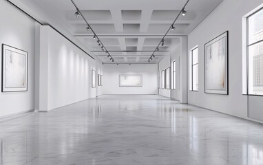 Modern gallery with empty frame mockup