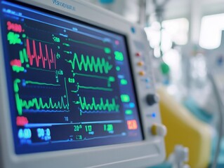 Obraz premium Close-up of Diagnostic Monitor Showing Vital Signs