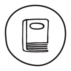 Doodle book icon handdrawn with ink pen. Knowledge and education symbol painted in grunge freehand style. PNG isolated on transparent background and vector illustration
