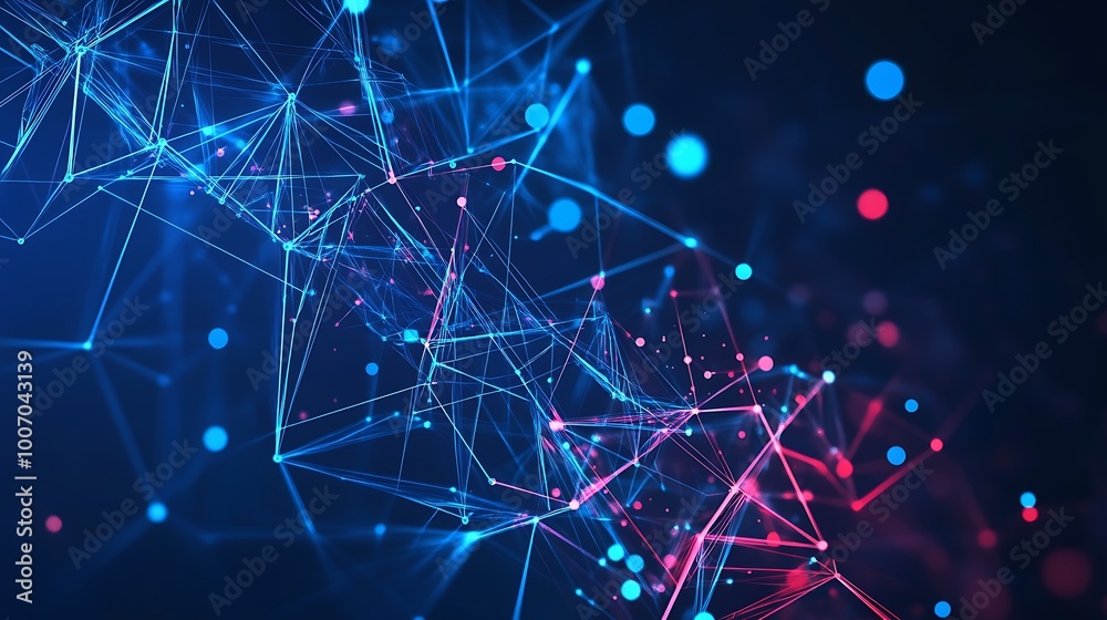 Aufkleber Abstract blue and red digital network with glowing lines and points.