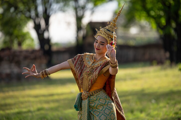 Pantomime (Khon) is traditional Thai classic masked play enacting scenes from the Ramayana in a...
