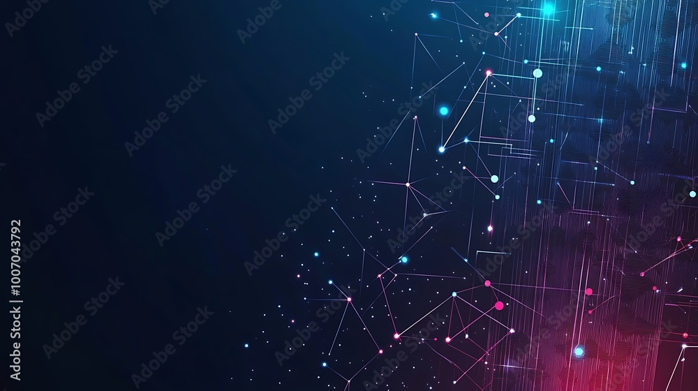Poster Abstract background with blue and pink glowing lines and dots, creating a sense of connection and communication.