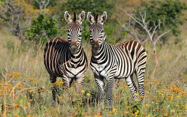 Two plains zebras Equus burchelli in natural habitat