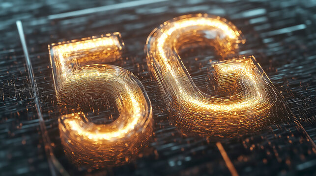 Glowing 5g technology symbol in futuristic digital landscape - Powered by Adobe