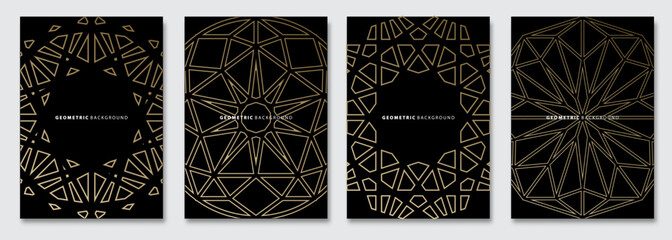 Vector abstract background, creative patterns, geometric gradient texture. Golden deluxe Minimal pattern design. Dark colors. Modern Cover templates set.