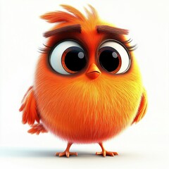 Fototapeta premium Cute Cartoon Bird with Big Eyes on White Background. Generative ai
