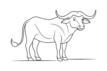 Elegant African Buffalo Line Drawing | Vector Line Art Illustration