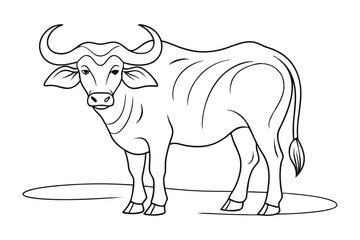 Elegant African Buffalo Line Drawing | Vector Line Art Illustration