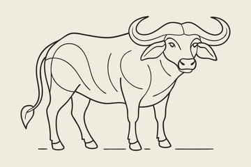 Elegant African Buffalo Line Drawing | Vector Line Art Illustration