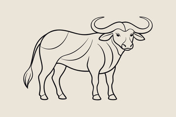 Elegant African Buffalo Line Drawing | Vector Line Art Illustration