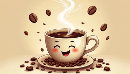 Obraz premium Сartoon funny cup of coffee