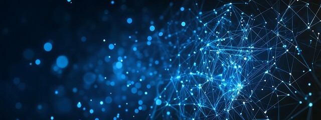 Abstract background with blue glow and connections.